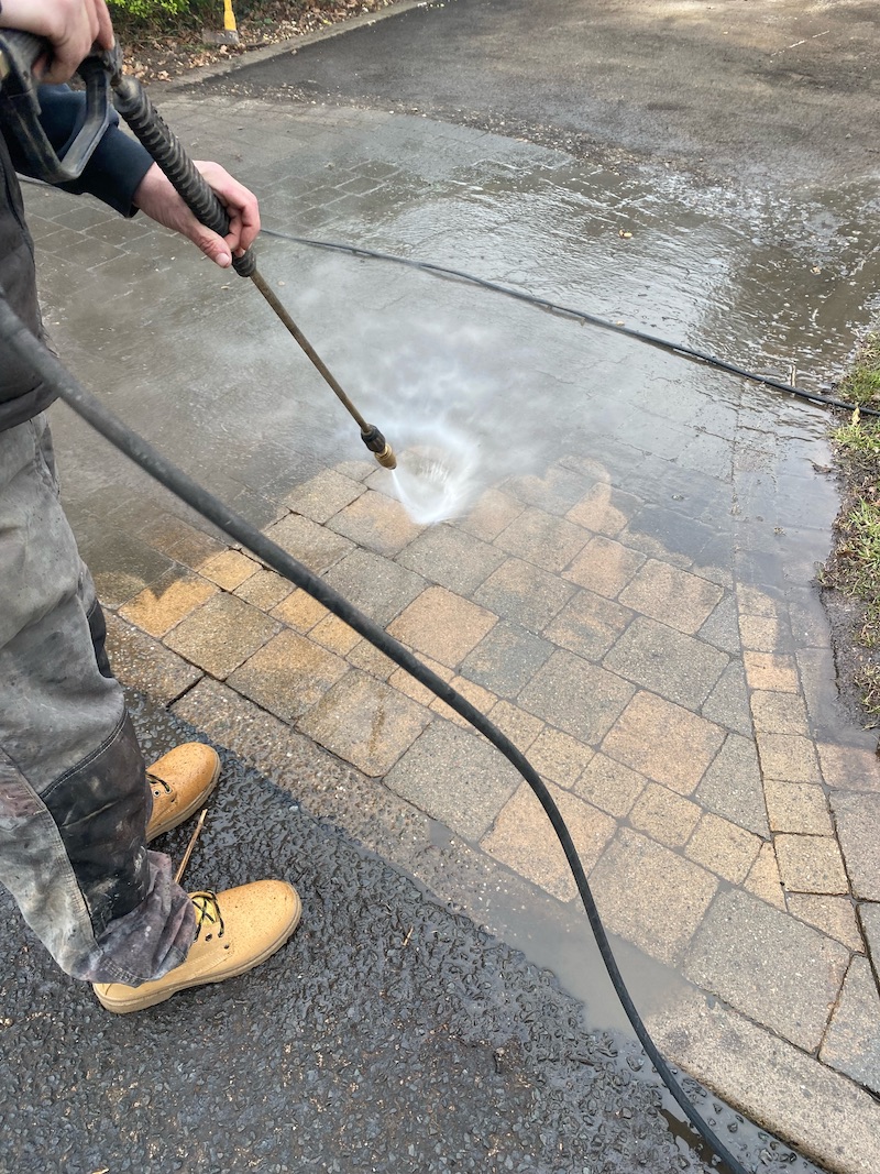 Jet washing an existing block paved driveway